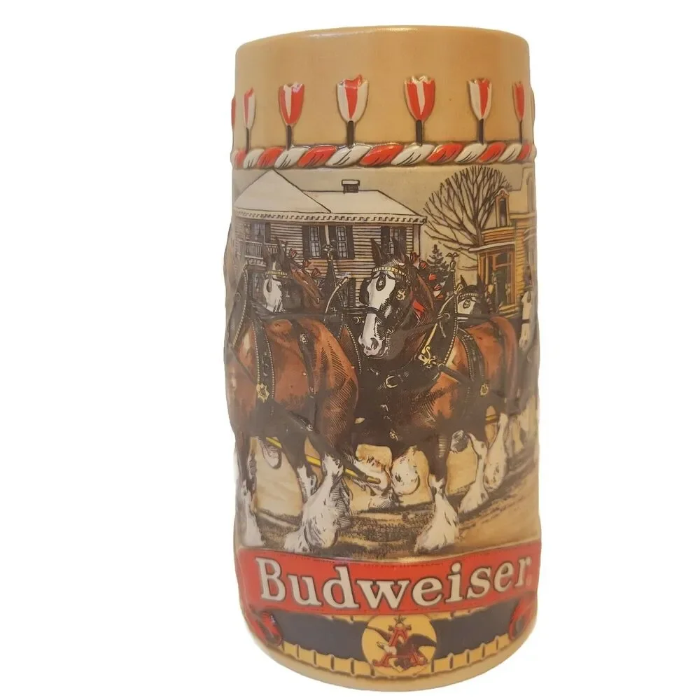 1986 BUDWEISER Holiday Beer Stein Mag Clydesdales Ceramarte Made B Series